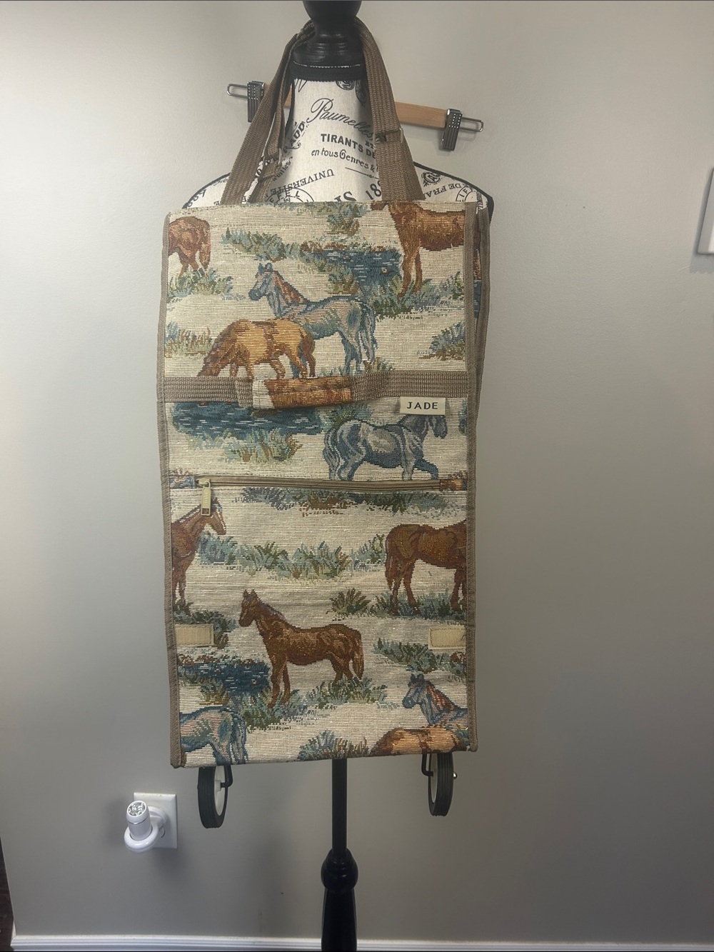 Jade Horse Tapestry Foldable Rolling Tote Shopping Bag Equestrian